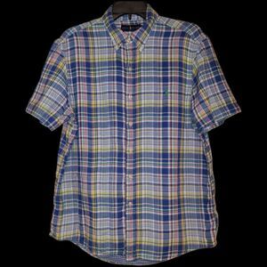 Ralph Lauren Short Sleeve Button Front Shirt, Mens Large, Colorful Plaid